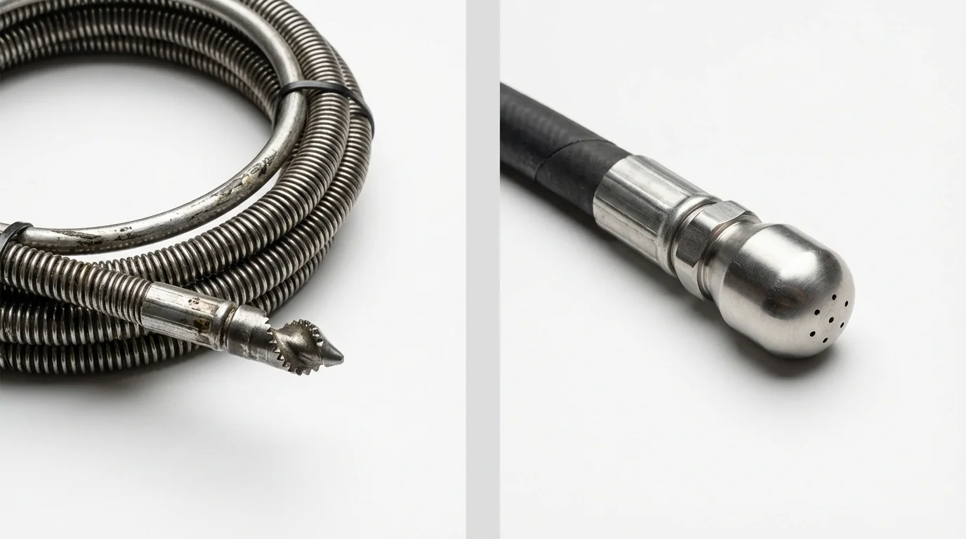 Drain snake cable and hydro jetting nozzle used for drain cleaning in Brewster, OH